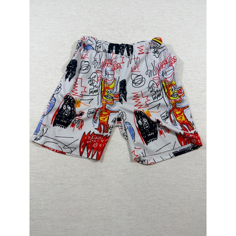 SHEIN Shorts Mens Medium White Multi Excellent Abstract Graffiti Monster Print